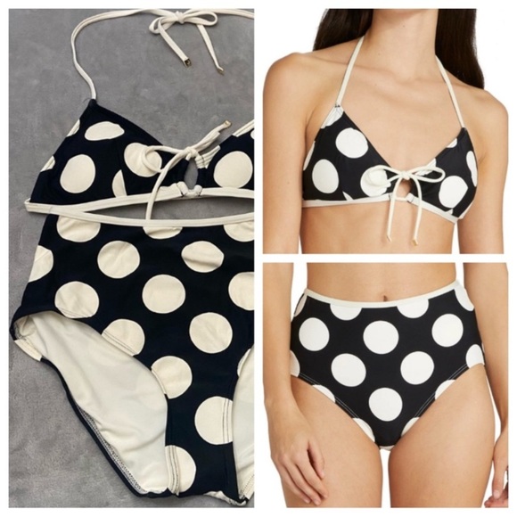 New! SET Kate Spade Kate Spade Drawstring Front Bikini Large Dots 4979 - Picture 1 of 12
